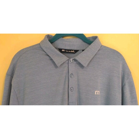 Travis Mathew Polo Shirt Mens XL Blue White Striped Soft Pima Blend Golf Casual - Picture 4 of 9